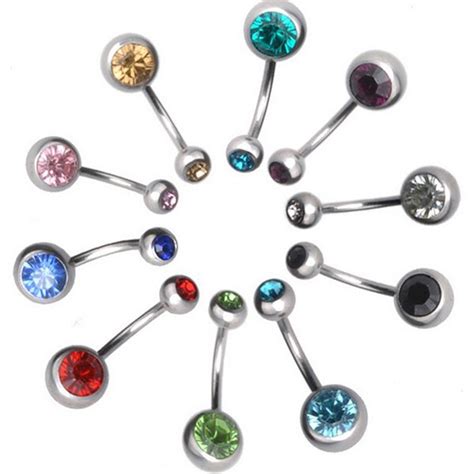 Pixnor Pcs Set Fashion Double Jeweled Crystal Gem Belly Button Navel