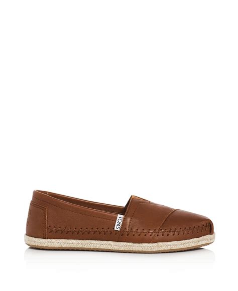 Toms Womens Leather Alpargata Espadrille Flats In Brown Lyst