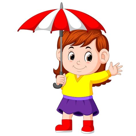Fille Avec Un Parapluie Vecteur Premium
