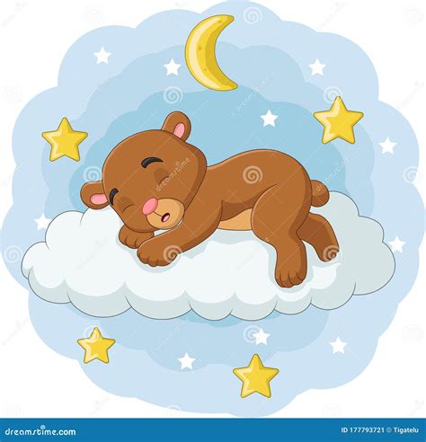 Cartoon Baby Bear Sleeping On The Clouds Stock Vector Illustration Of