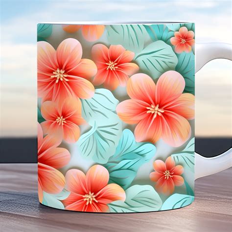 3d Blush Pink Flower Mug Wrap 11oz And 15oz Mug Template Wedding Mug