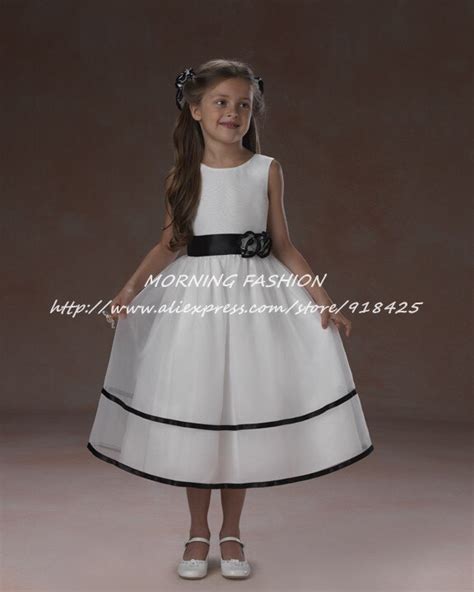 Teal Length Black Sash White Organza Flower Girl Dresses For Weddings