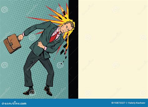 Businessman Breaks The Wall With His Head Stock Vector Illustration