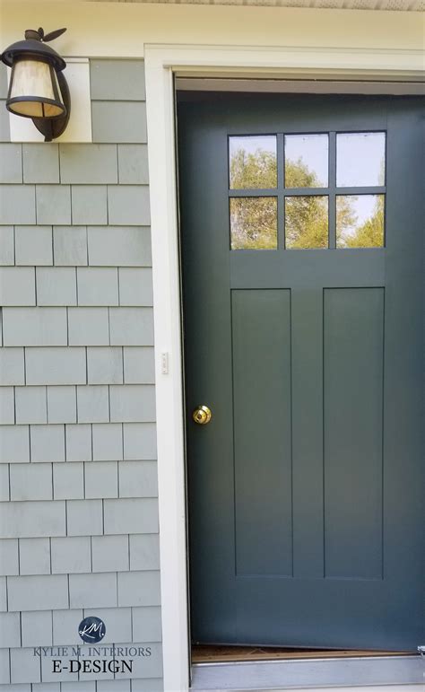 Front Door Craftsman Style Painted Benjamin Moore Dark Pewter Maibec Balsam Stained Shingles
