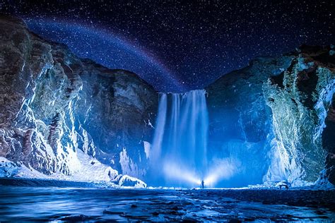 Hd Wallpaper Iceland Skogafoss Water Night Landscape Waterfall