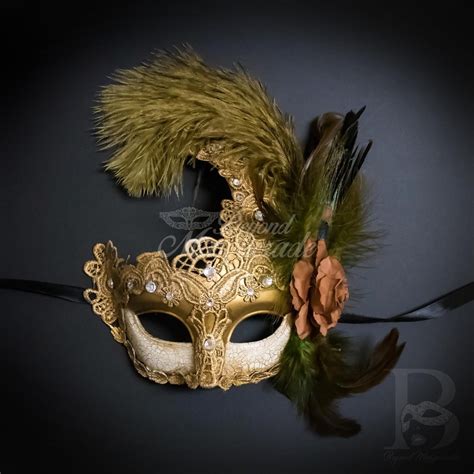 Feather Masquerade Mask Gold Bronze Masquerade Mask Made Of Etsy