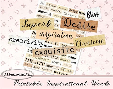 Digital Collage Sheet Words Printable Words Inspirational Etsy Uk