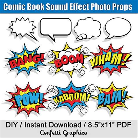 Comic Book Sound Effects Speech Bubbles Superhero Photo Booth Etsy In