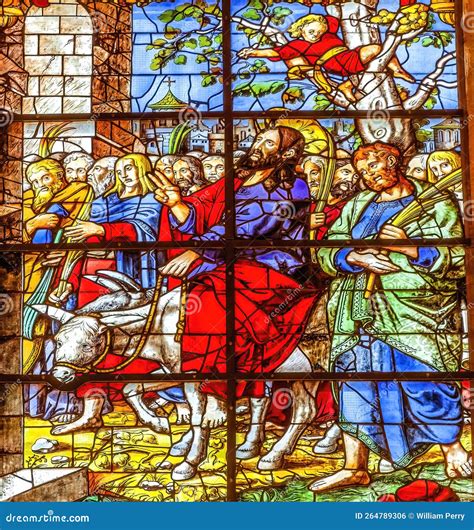 Palm Sunday Jesus On Donkey Stained Glass Seville Cathedral Spain