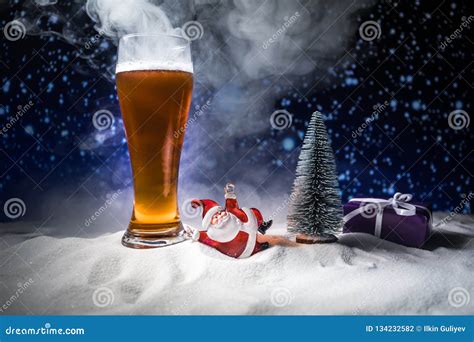 Christmas Beer On Snow With Decorative Artwork Stock Photo Image Of