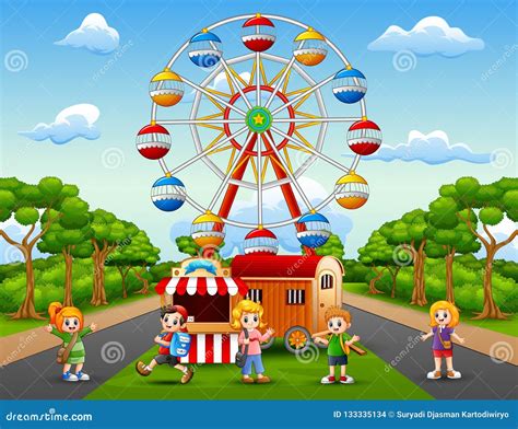 Cartoon Of School Children Having Fun At Amusement Park Stock Vector