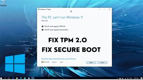 How To Fix Error This Pc Cant Run Windows 11 Tmp 20 And Secure Secure Boot Youtube