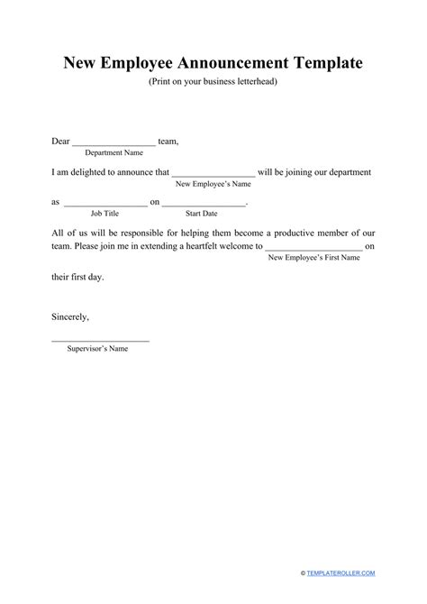 New Employee Announcement Template Fill Out Sign Online And Download