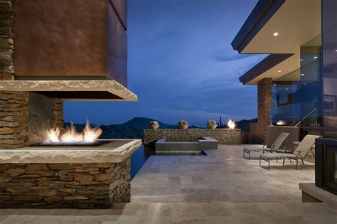 Outdoor Fireplace Terrace Jacuzzi Modern Home In Scottsdale Arizona