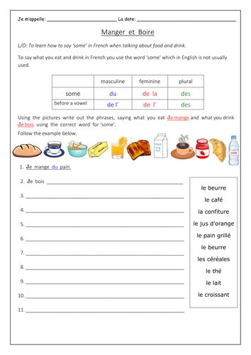 French Breakfast Le Petit Déjeuner Worksheets Teaching Resources