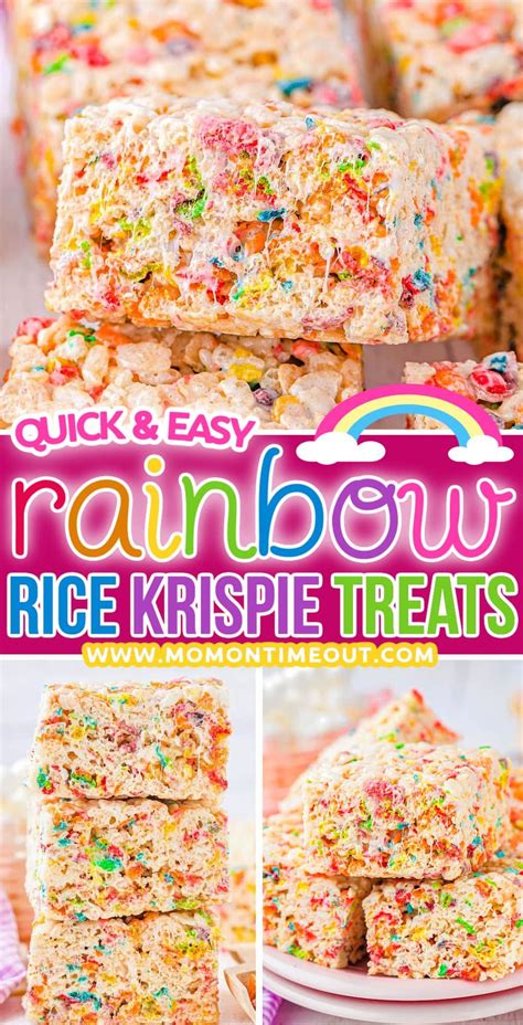 Rice Krispie Treats Stacked On Top Of Each Other With Rainbow Sprinkles