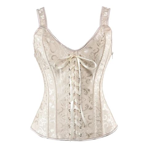 Sexy Jacquard Overbust Corset With Zipper Shoulder Straps Bustier
