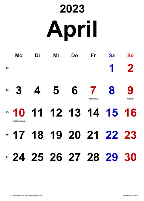 Kalender April 2023 Als Word Vorlagen Gambaran
