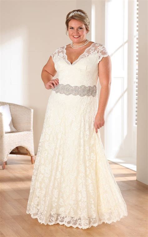 A Line Long V Neck Cap Lace Appliques Dress Rustic Wedding Gowns