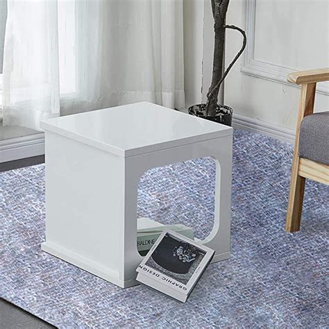 Ofcasa Modern White High Gloss Coffee Table With Storage Cube Solid