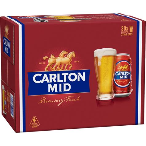 Carlton Mid Strength Lager Cans 375ml X 30 Case Woolworths