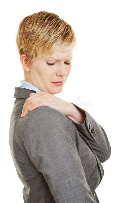 Business Woman With Shoulder Pain Stock Image Image Of Tense Woman