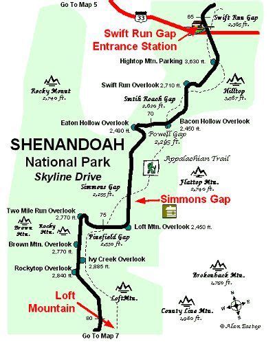 Skyline Drive Map Shenandoah National Park Map 6 Copyright Map By