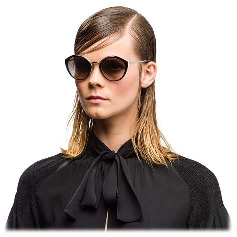 Prada Prada Collection Black And White Round Cat Eye Sunglasses