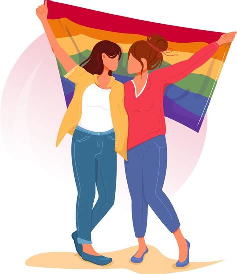 lesbian couple holding lgbt rainbow flag showing their support for equal rights for sexual
