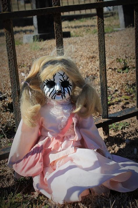 Dark Horror Doll In Teddy Bear Sweater Handpainted Gothic Horror Doll