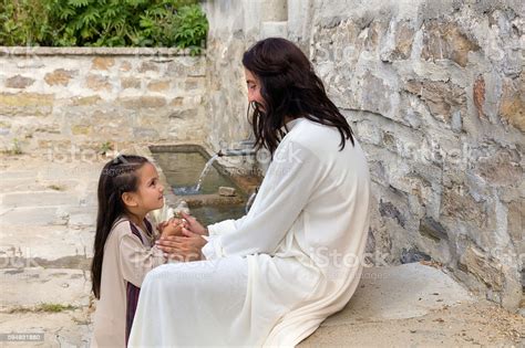 Jesus Praying With A Little Girl Stock Photo And More