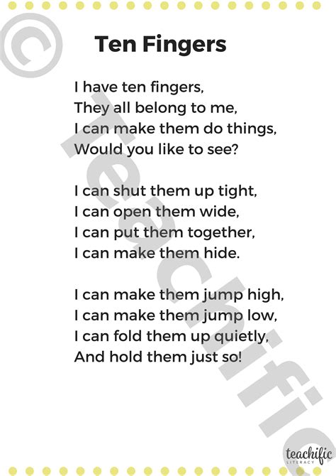 Poems Ten Fingers Yrs K1 Teachific