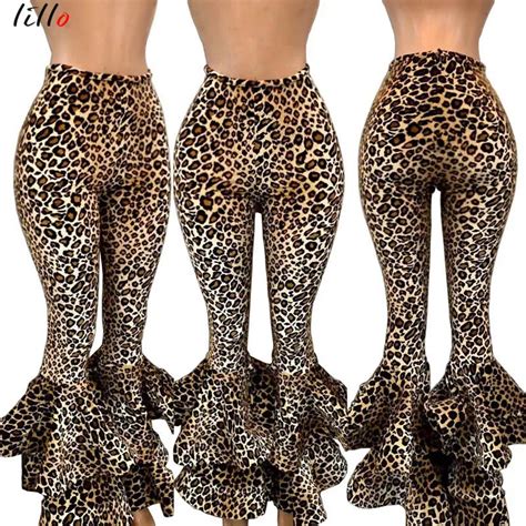 Fashion Sexy Leopard Print Ruffled Flared Pants Unique Design Wild