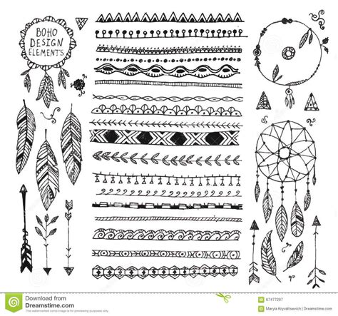 Vector Floral Decor Set Collection Of Hand Drawn Doodle Boho Style
