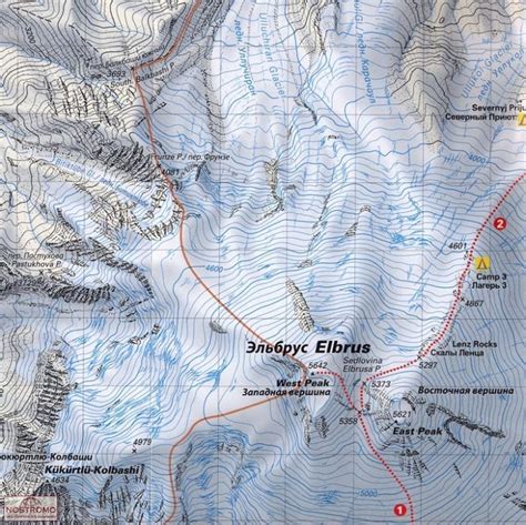 Elbrus Mapa Mapa Składana Climbing Map