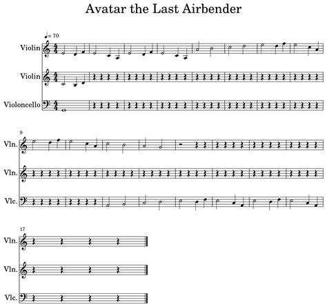 Avatar The Last Airbender Sheet Music For Violin Cello