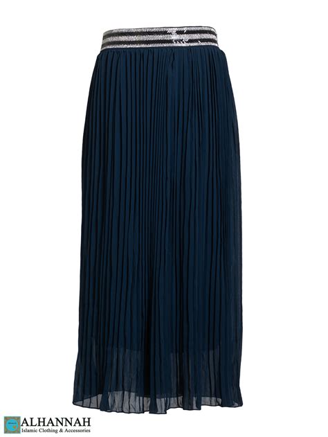 navy knife pleat rhinestone waist maxi skirt sr124 alhannah islamic clothing