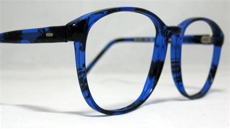 vintage 80s large horn rim eyeglass frames blue and black etsy