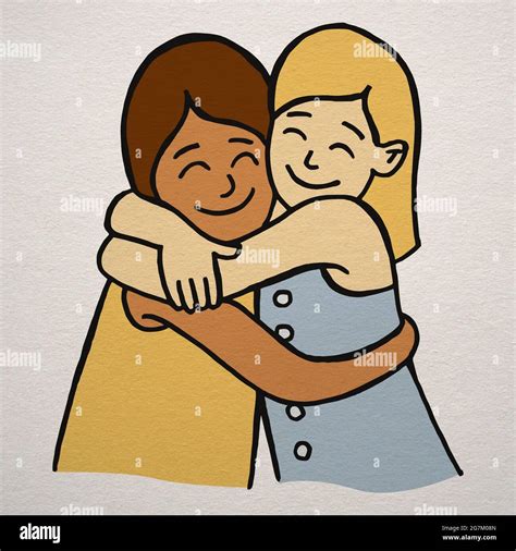 Cartoon Illustration Two Friends Hugging Hi Res Stock Photography And