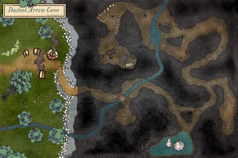 Become a patron of cave goblin network today: Dashed Arrow Cave - Small Goblin Settlement. Battlemap 75x50 : dndmaps
