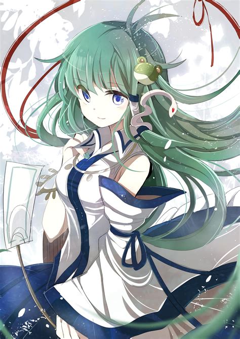 Well there are a lot of characters with green hair since any hair color for that matter is not at all uncommon in anime world. Anime, Touhou, Kochiya Sanae, Green Hair, Blue Eyes ...