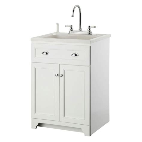 It features shaker style doors, stainless steel sink, high arc faucet and brushed nickel door pulls bringing beautiful design to a functional space. Foremost Keats 24 in. Laundry Vanity in White and ABS Sink ...
