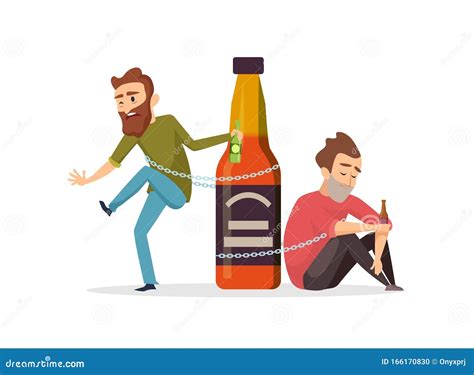 Adicto Al Alcohol Hombres Ebrios Ilustración Vectorial Del Abuso Del