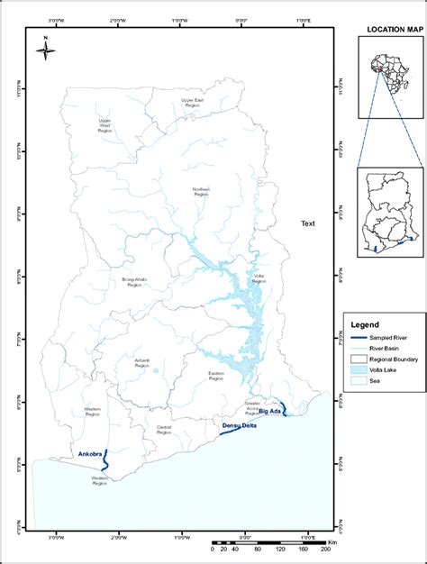 Map Of Ghana Showing The Ankubra Densu And Volta Rivers And