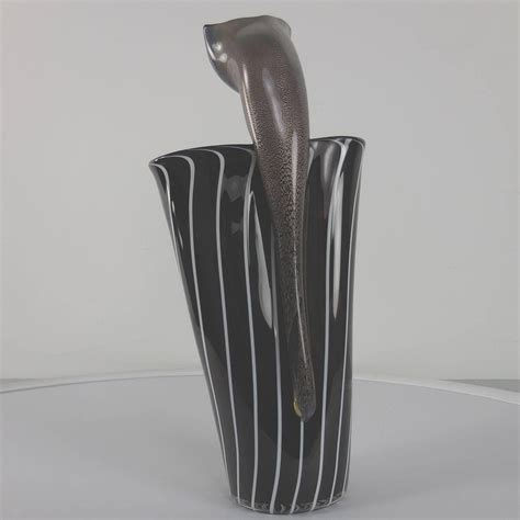 vintage richard price hand blown black art glass jack in the pulpit flower vase for sale at