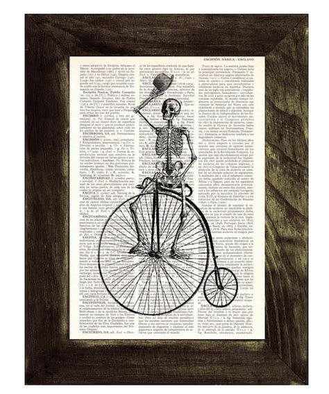 Dictionary Print Antique Bicycle Riding Skeleton Print On