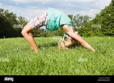 Girl Bending Over Backwards Stock Photo Alamy