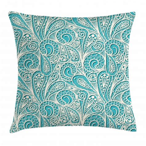 Teal And White Throw Pillow Cushion Cover White Lace Style Pattern