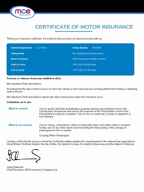 Certificate Of Insurance Pdf Vehicle Insurance Insurance