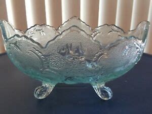 Vintage Blue Aqua Glass 4 Footed Art Glass Fruit Bowl Dish 10 EBay
